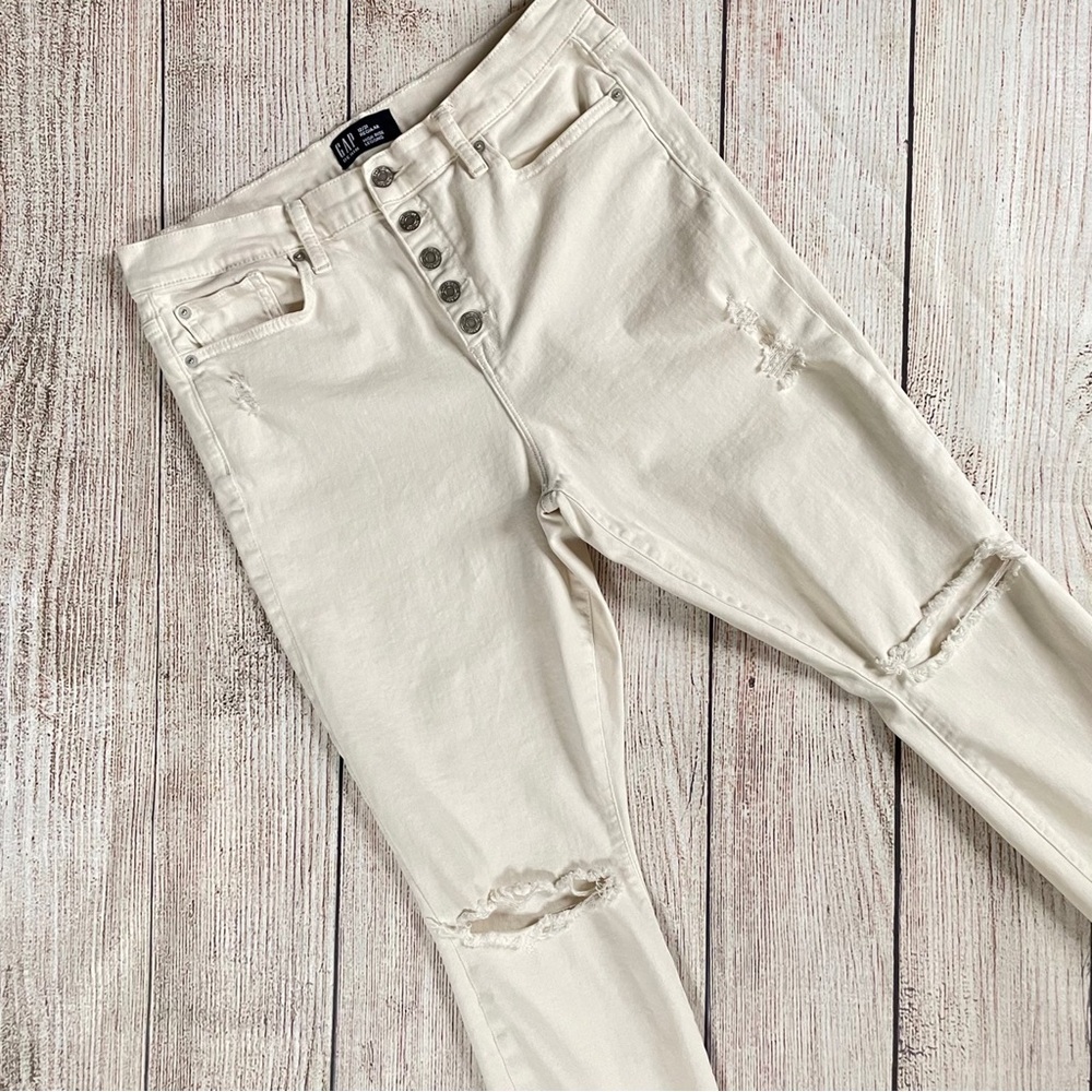 Gap High Rise Distressed Legging Jeans w/ Button Fly - Picture 6 of 10